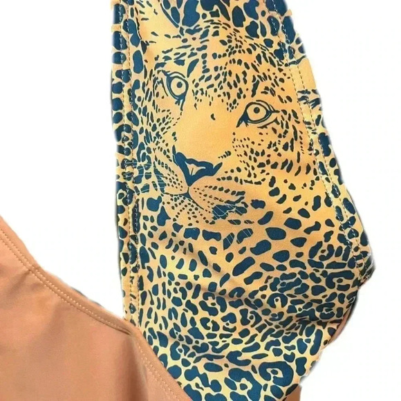 🌟 One Shoulder Cut-out Leopard One Piece Swimsuit Orange Women's Size S 🌟 - Picture 6 of 6